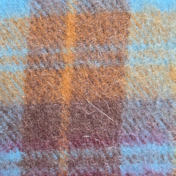 Plaid Cashmere Woven Scarf Blue Brown - Picture 4 of 9